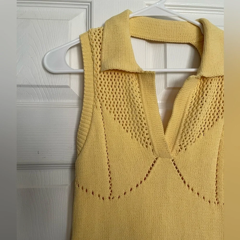 Zara Women’s Size Small Yellow Knit Sleeveless Polo Mini Dress